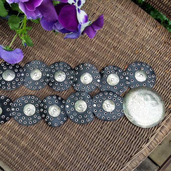 vintage 80s sterling silver boho black leather belt 🎈HOST PICK🎈 - Picture 2 of 10